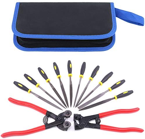Glarks 12Pcs Mosaic Tools Set, Heavy Duty Wheeled Glass Mosaic Nippers and Tile Cutter Pliers with 10Pcs High Strength Needle File for Glass & Ceramic Cutting and Grinding