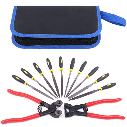Glarks 12Pcs Mosaic Tools Set, Heavy Duty Wheeled Glass Mosaic Nippers And Tile Cutter Pliers With 10Pcs High Strength Needle File For Glass & Ceramic Cutting And Grinding #TOP6