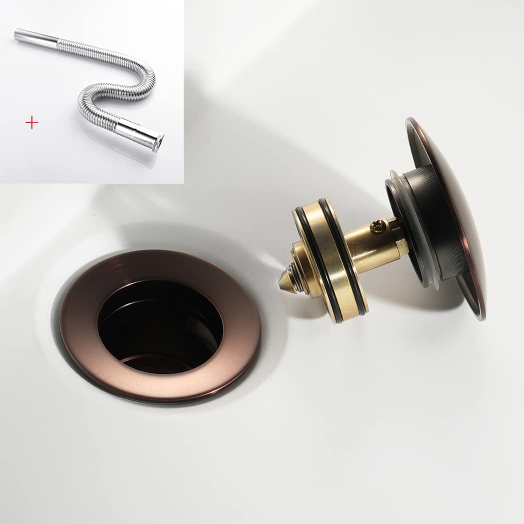 WRIST Drenaje del Fregadero del Baño, Drenaje Emergente del Baño con Tapón De Cesta Desmontable Conjunto De Drenaje del Fregadero De Latón con Manguera De Acero Inoxidable 304 Y Rebosadero,Marrón
