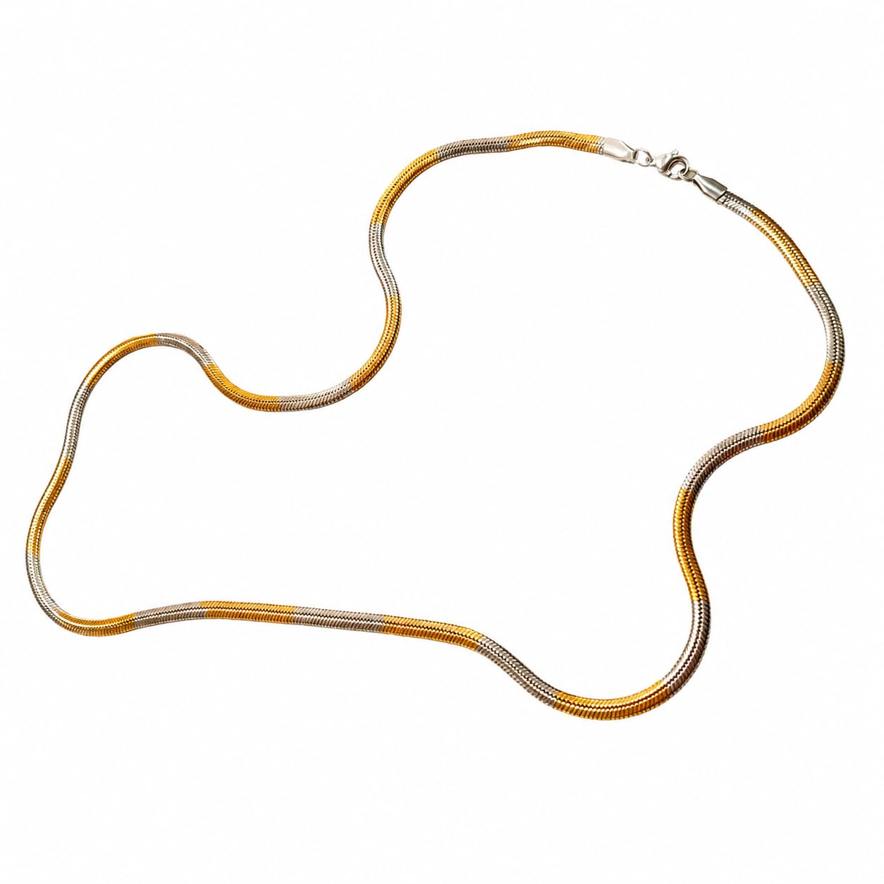 Premium Two Tone (GOLD & SILVER) Snake Chain Necklace for Men & Women | Unisex Flat Herringbone Necklace-picture-11