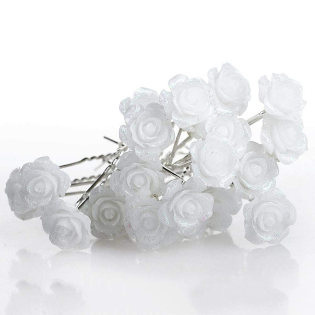 AKOAK 20 Pcs Bridal Wedding Hair Pins, White Rose Flower Hair Pins - Image 3