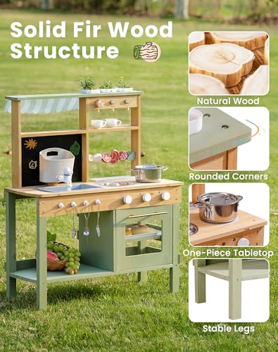 Foto von ROBOTIME Matschküche Kinder Outdoor mit Wasserhahn, Grill und Tafel