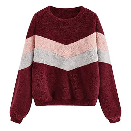 JiaMeng Camiseta de Manga Larga para Mujer Moda Camisetas Elegante O-Cuello Manga Larga Patchwork Sweatershirt Tops Casual Suelto Blusa Top Casual Fiesta T-Shirt tee