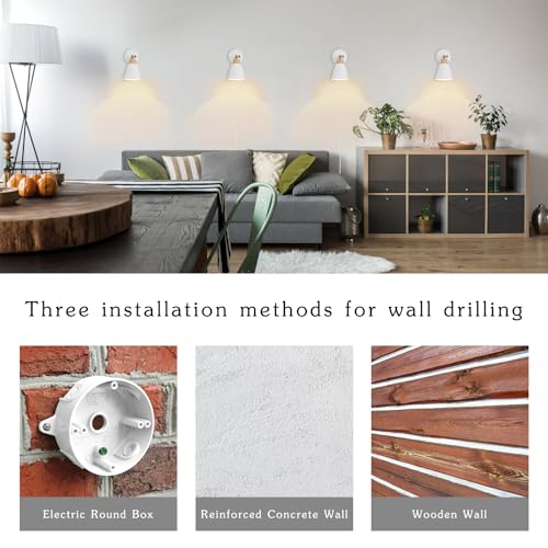 Image of Wall Sconce with Metal Shade, Plug Switch, Indoor Decor Wall Mount Swing Arm Lamp for Bedroom,Hallway,Living Room,Reading, White