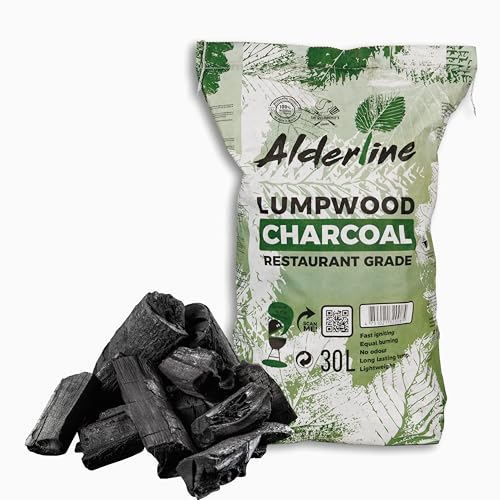 Alderline Barbecue au charbon de bois - Sans fumée et améliorant les saveurs, à lumière rapide, durable, pour barbecues et styles de cuisine - Sac de 5 à 20 cm de 30 l - Charbon de bois de qualité