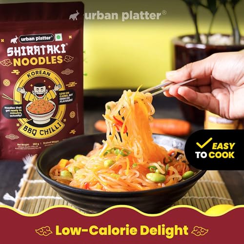 Image of urban platter Korean BBQ Chilli Shirataki Noodles, 282gm (Konjac Noodle | Keto-friendly, Low-Carb, Fat-free | Spicy BBQ Chilli Flavour | Ready in Minutes), Large