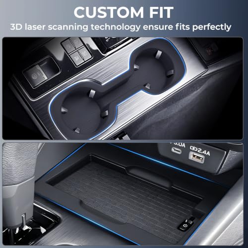 Image of Cup Holder Insert & Wireless Charging Protective Mats for Subaru Outback 2026, Center Console Interior Accessories Silicone Cup Holder & Wireless Charger Cover Pad for 2026 Outback, Black