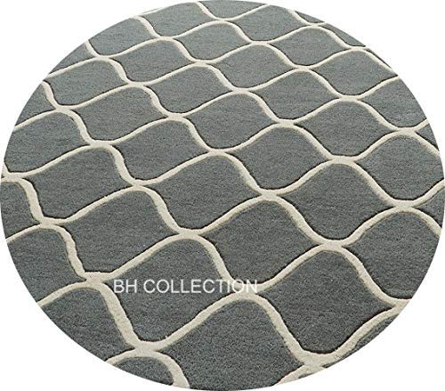 Image of Classical Look Embossed Curved Handmade Tufted Woolen Thick Plain Round Carpet for Bedroom Hall Size 8x8 feet (240X240 cm Round) Multi