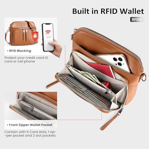 Image of befen Genuine Leather Crossbody Purses for Women, Women's Small Crossbody Shoulder Bag with Built in RFID Wallet