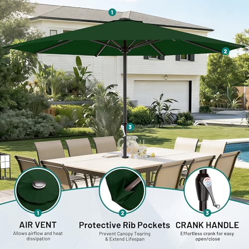 Image of AreShark 12 FT Patio Umbrella for Outdoor, Outdoor Table Umbrella with Crank, Outdoor Patio Umbrellas with 8 Sturdy Ribs, Patio Umbrellas for Market, Garden, Pool (Dark Green)