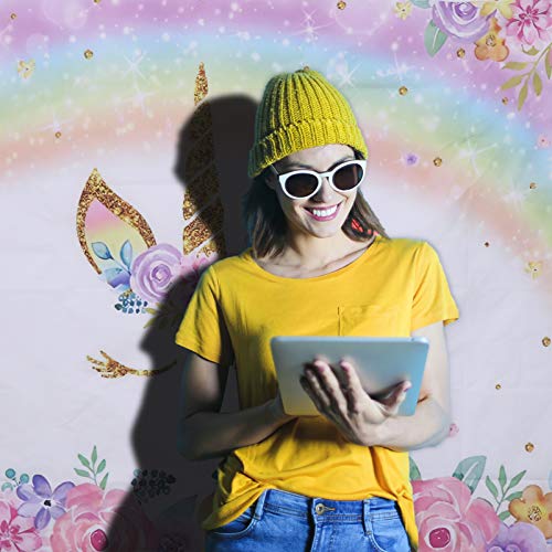 KESYOO 1 PeÃ§a de Pano de Fundo de AniversÃ¡rio de CrianÃ§as de UnicÃ³rnio (210X150cm)