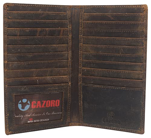 RFID Blocking Bifold Genuine Leather Credit Card ID Holder Long Wallet (Vintage Design Brown)