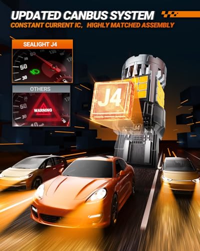Image of SEALIGHT 7443 7440 Amber Yellow, T20 LED Bulb Amber Anti Hyper Flashing, W21W LED Bulb for Turn Signal Light Need Extra Load Resistor, Pack of 2