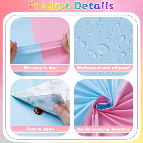 Image of mwellewm 6 Pcs Gender Reveal Table Cloths Decorations Supplies Disposable Plastic Pink and Blue Tablecloth Rectangle Pastel Table Cover for Boy Girl Baby Shower Birthday Party Favors Unicorn Princess
