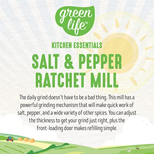 Greenlife Salt And Pepper Grinder Set, Mess-Free Ratchet Mill, Adjustable Coarseness And Easily Refillable, Black And White #TOP2