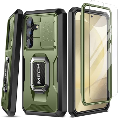 Coque Samsung S24 antichoc double couche avec protège-écran et support boucle vert