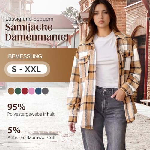 Women's Flannel Plaid Shacket 2025 Fall Outfits Long Sleeve Button Down Shirts Jacket Coats with Side Pockets2