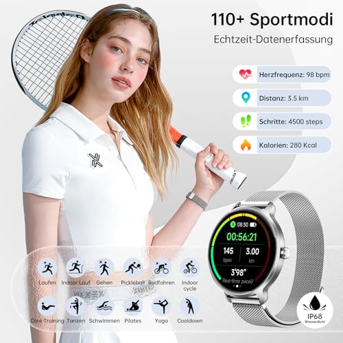 Smartwatch Damen Herren Rund, 1.27" AMOLED Smart Watch mit Telefonfunktion, Fitnessuhr Damen mit Pulsuhr Schlafmonitor Schrittzähler… – Ansicht 4
