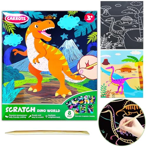YUNHENTONG Kits de Scratch Art - Carte à Gratter Enfant, Dinosaures