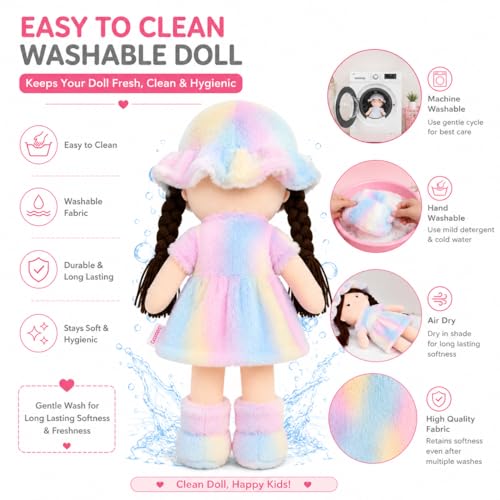 Image of Soft Hat Doll for Kids 60 cm | Cute Plush Rag Doll with Cap & Braided Hair | Washable Stuffed Soft Toy for Girls & Boys | Birthday Gift | Multicolor