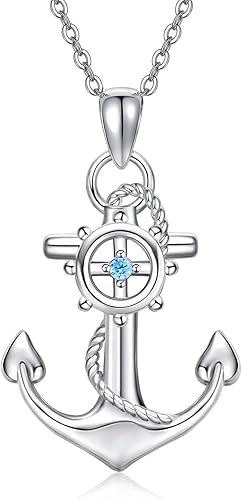 Miniatura 7 de Cuoka Collar con colgante de ancla de plata de ley, joyería náutica marinera para mujer