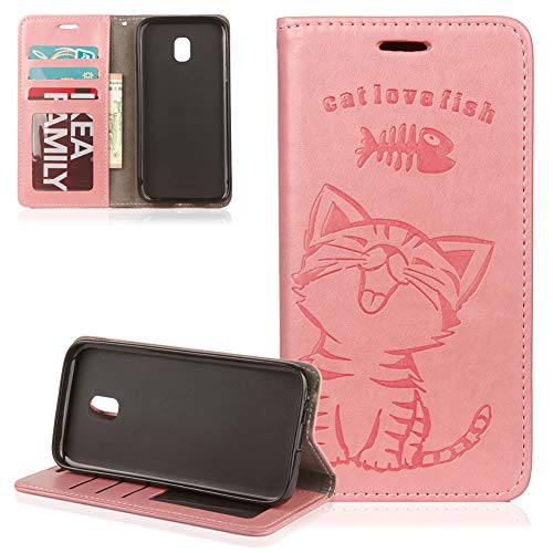 Preisvergleich Produktbild ZCXG Galaxy J3 2017 Hülle,Weich Slim Madam Frauen Brieftasche Hülle Leder Magnet Ständer Katze Niedlich Kartenhalter Geldbeutel Kreditkartenhüllen Handyhülle Samsung Galaxy J3 2017 Rosa