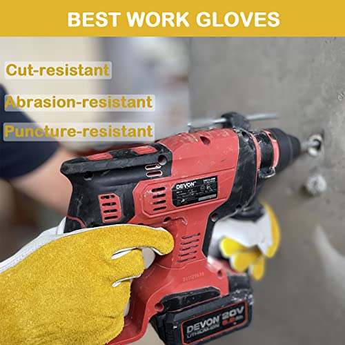 Aouchi 2 Pairs Work Gloves For Riding Garden Driving Welding For Men, Cowgrain/Cowhide Leather Work Gloves Elastic Wrist, Puncture And Cut Resistant (X-Large) #TOP2