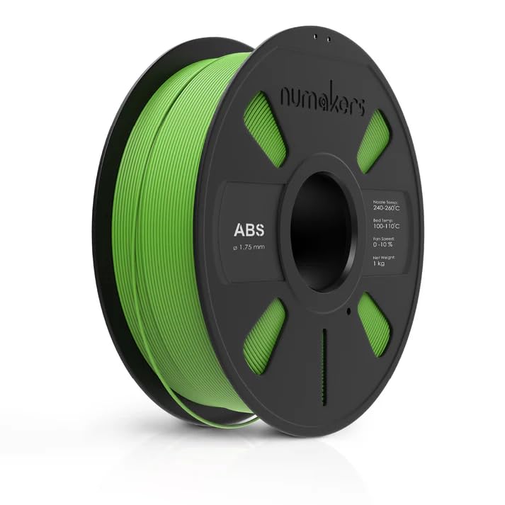NUMAKERS ABS 3D Printer Filament, 1.75mm, Dimensional Accuracy +/- 0.03 mm, 1 kg Spool (2.2 lbs), Compatible with Most FDM Printers (Grass Green)