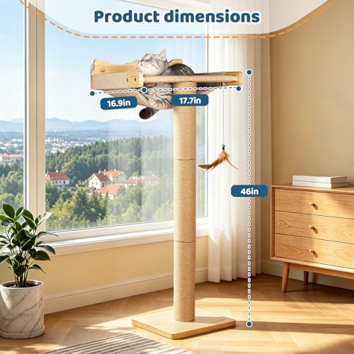 Image of Cat Window Perch Hammock with 3-Piece Detachable Sisal Scratching Posts, Drill-Free Suction Cup Mount, Multi-Level Climbing Perch for Bird Watching, 45 LBS Capacity