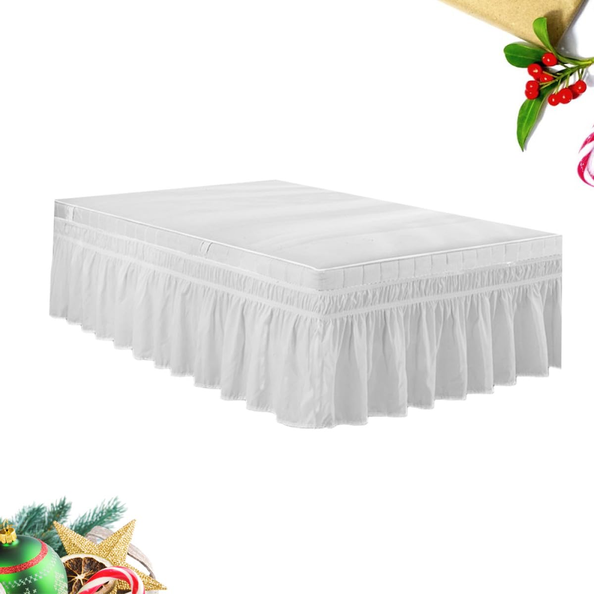 Gonna Copri Letto Matrimoniale Bianca in Poliestere Fascia Elastica e Design Arricciato Elegante per Protezione Completa e Uso Semplice in Casa o Hotel