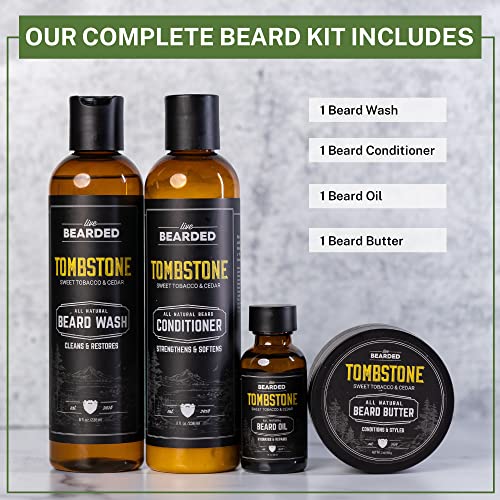 Live Bearded Complete Beard Grooming Kit - Tombstone - Beard Conditioner, Beard Wash, Beard Oil And Beard Butter - All-Natural Beard Growth Support With Shea Butter, Jojoba Oil And More - Made In Usa #TOP3