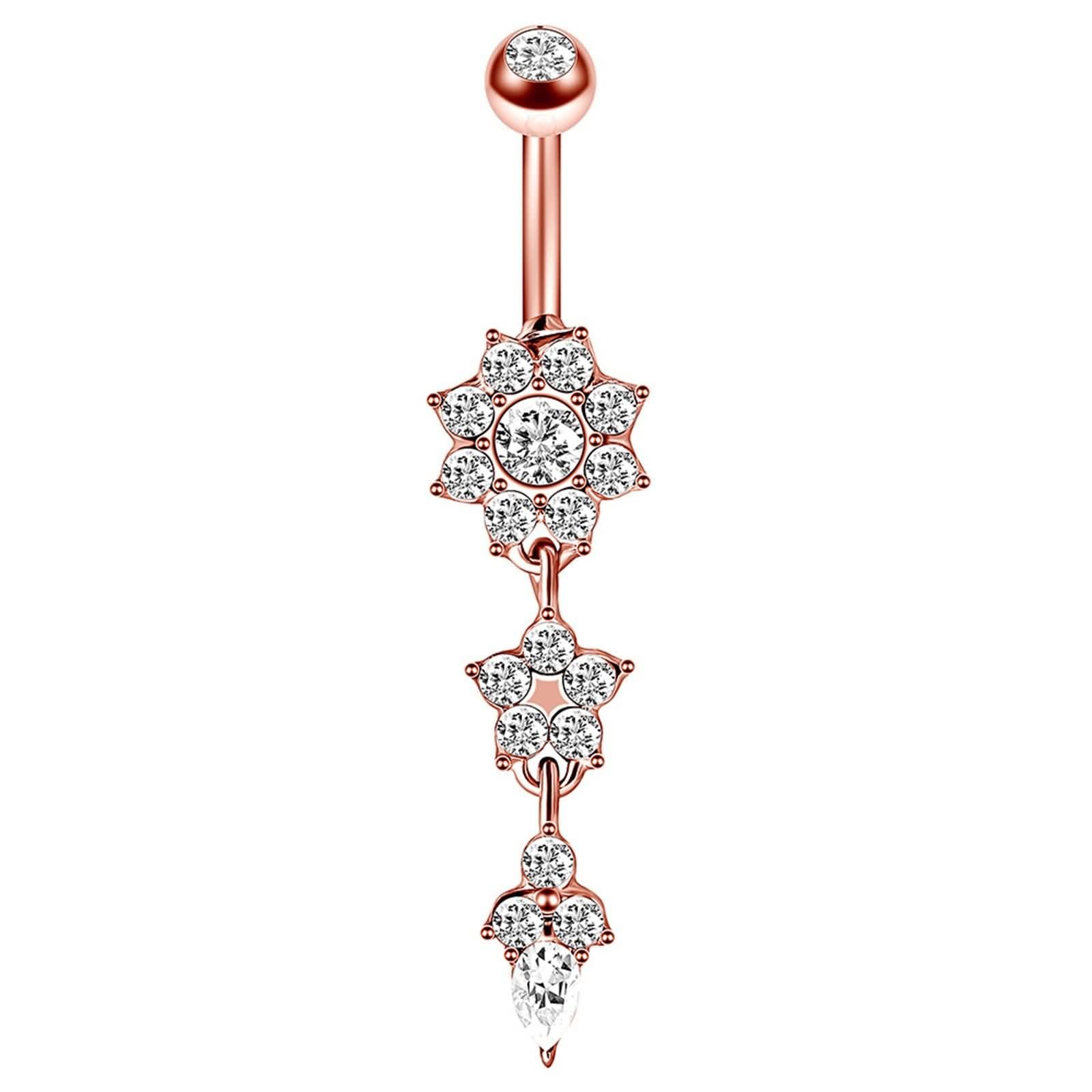 Piercing para ombligo de acero inoxidable de alta calidad para ombligo, 6 unidades, diseño de estrella redonda, circonita cúbica blanca