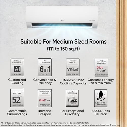 Image of LG 1.5 Ton 3 Star DUAL Inverter Split AC (Copper, AI Convertible 6-in-1, VIRAAT Mode, Diet Mode+, Faster Cooling & Energy Saving, HD Filter with Anti-Virus Protection, US-Q18JNXE1, White)