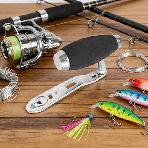 Rueda de control de aluminio en mango para carrete de pesca 7