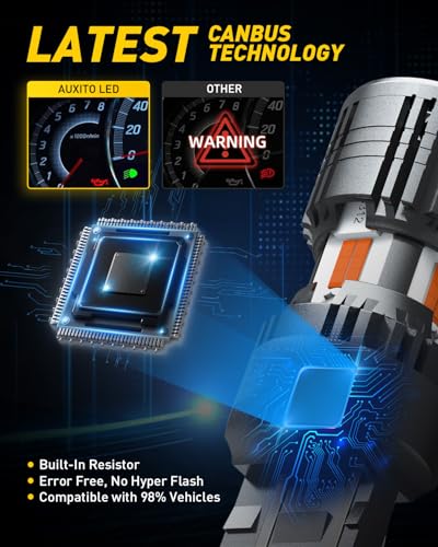 Image of AUXITO 2025 CANBUS 7440 7443 LED Bulbs Amber Yellow with Built-in Resistor Anti Hyper Flash 7440NA 7441 7444 7444NA W21W WY21W Error Free LED Front Rear Turn Signal Lights, Pack of 2