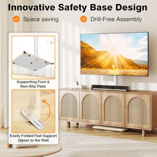 TVON Universal Floor TV Stand with Mount for Most 32-65 Inch TVs up to 88lbs, Height Adjustable TV Floor Stand with Wood Base for Space Saving (Oak, Wooden Base) — view 3