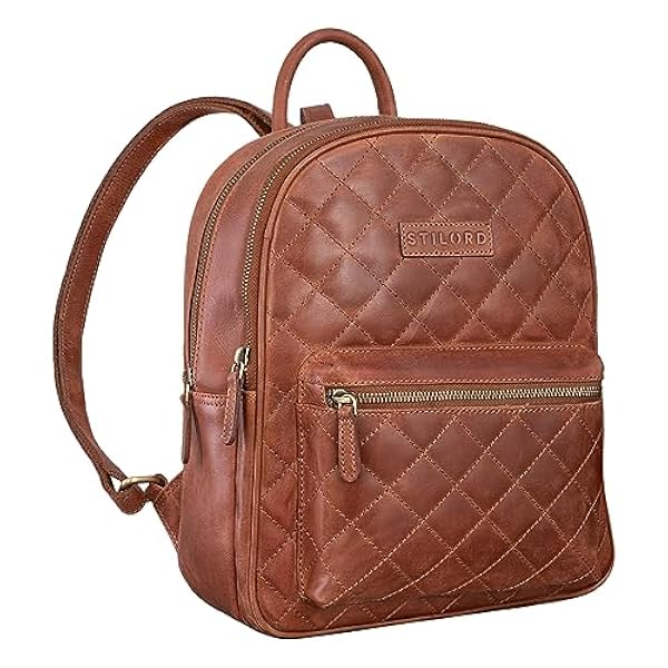 STILORD 'Elira' Rugtas Dames leer met ruitjespatroon Vintage Backpack Praktische City Bag Rugzak Klein Dames Elegant Echt Leder, Kleur:andorra - bruin
