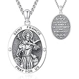 LOOVE St Francis of Assisi Necklace - Sterling Silver Patron Saint of Animals Medal for Men Women - Religious Amulet Oval Jewelry