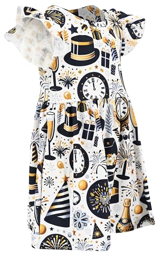 Image of Unique Baby Girls' Short Sleeve Everyday Printed Dresses for Kid and Toddler, Sizes 2T-12Y
