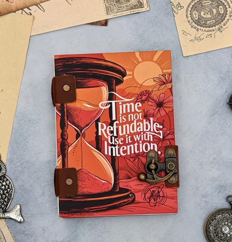 Image of Handmade Motivational Diary | ?Time is Not Refundable, Use It with Intention? Quote Journal with Lock & Recycled Paper (7x5 Inch)
