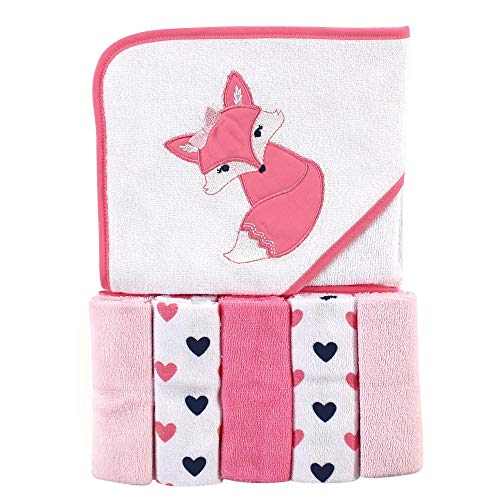 Image of Luvable Friends Unisex Baby Hooded Towel with Five Washcloths, Foxy, One Size