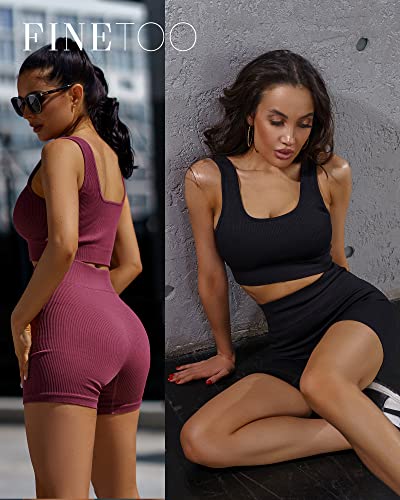 FINETOO-Workout-Sets-for-Women-4-Pieces-Ribbed-Crop-Tank-Shorts-Active-Gym-Exercise-High-Waisted-Sports-Yoga-Outfit-S-L FINETOO-Workout-Sets-for-Women-4-Pieces-Ribbed-Crop-Tank-Shorts-Active-Gym-Exercise-High-Waisted-Sports-Yoga-Outfit-S-L