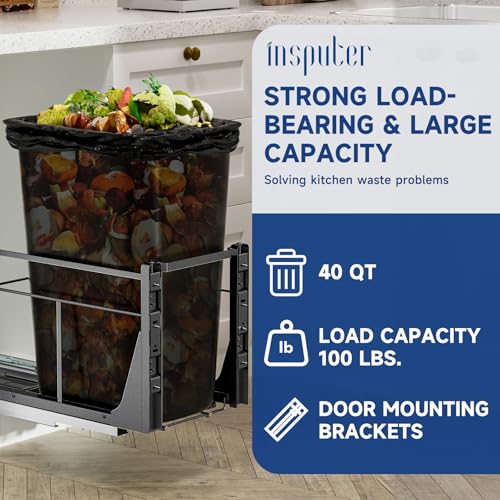 Image of Insputer Pull Out Trash Can Under Cabinet with Push to Open Slide, Grey | Soft-Close Slide, Heavy Duty, Not Included Bin, Under Sink Garbage Can Kit for Kitchen, Laundry, Requires 15 inchW X 18 inchD Cabinet