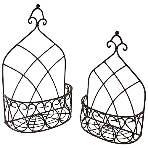 MACOSA SA7461 Lot de 2 Corbeilles Murales Vintage en Métal Rouille, Jardinières Suspendues, Paniers Plantes
