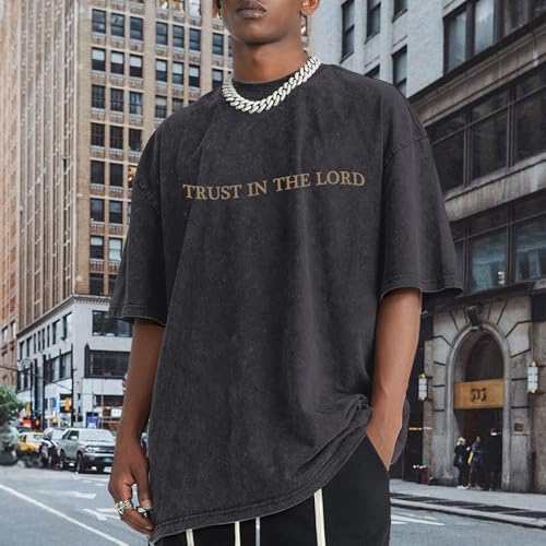 Mens Oversized Christian Shirts God Faith Jesus Religious Tshirts Trust in The Lord Bible Verse Tees Acid Wash Tops2