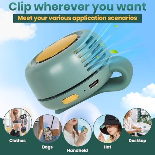 Portable Silent Mini Bladeless Fan Clip On, Small Fan Clip on for Shirt & Waist, Adjustable 3-Speed Suspended Whirlwind Fans, For Outdoor & Travel & Office, Travel Accessories (1, green) - Image 5