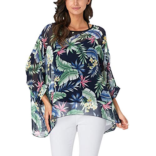 Image of Ckikiou Plus Size Batwing Flowy Semi Sheer Chiffon Blouse Tunic for Women Summer Floral Print Boho Beach Cover ups