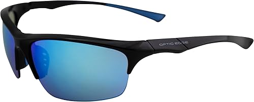 Shakedown - Gafas de sol envolventes deportivas y de motocicleta para hombres o mujeres, montura sin montura negra con lente de espejo azul