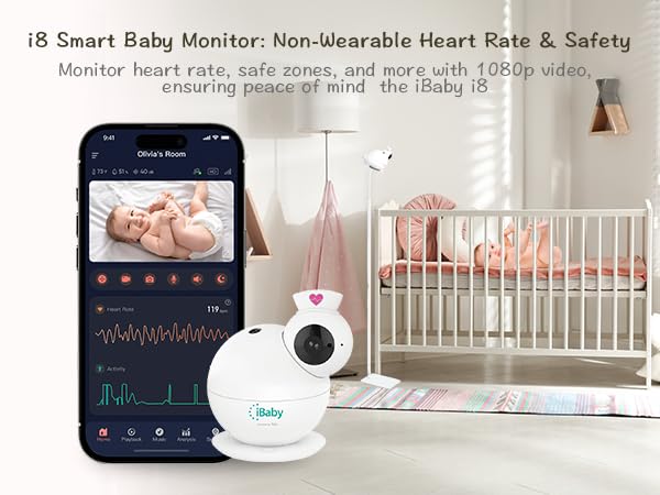 Miniatura 5 de iBaby i8 Monitor inteligente sin contacto para bebés con frecuencia cardíaca y seguimiento del sueño, alertas inteligentes y de llanto, visión