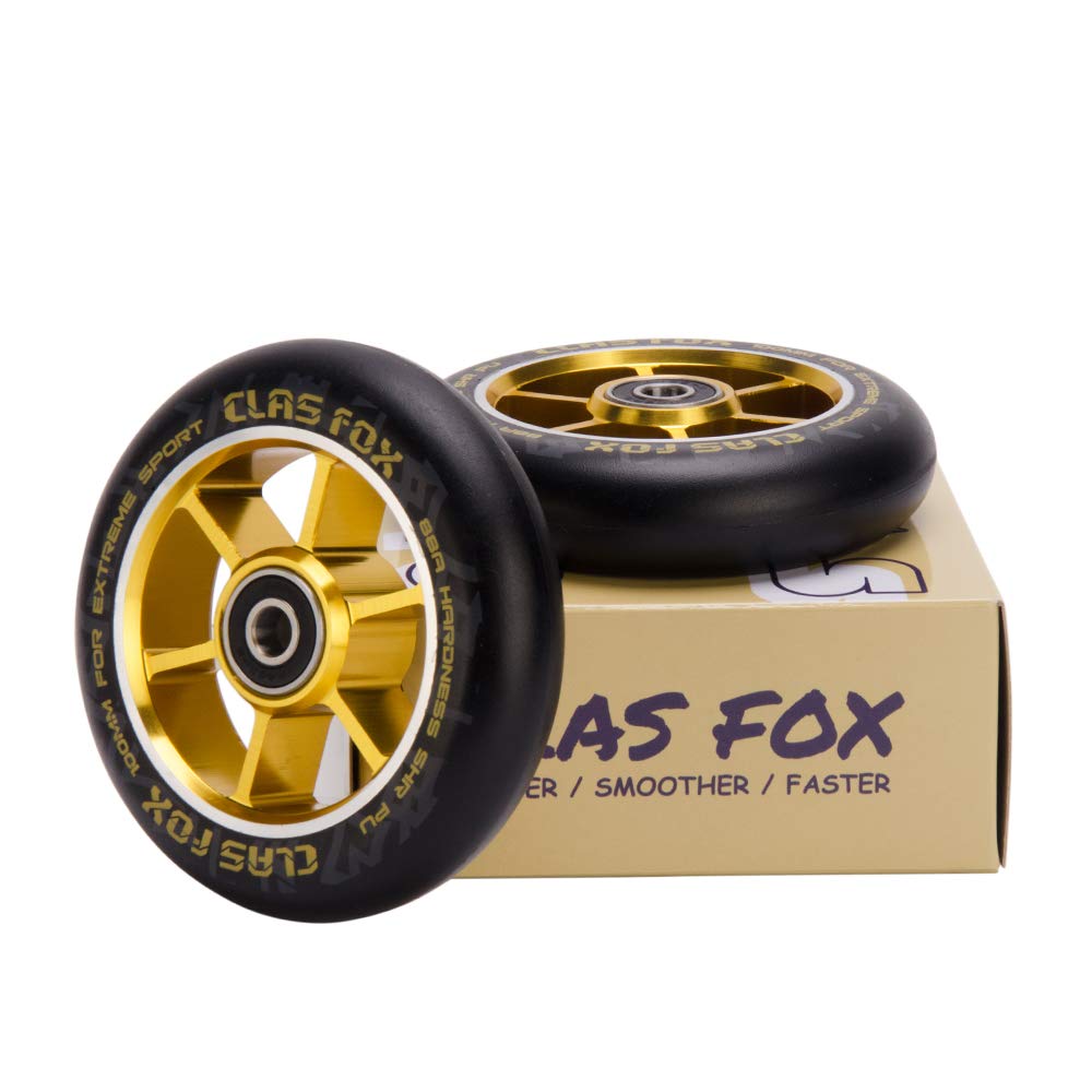 Pro Stunt Scooter Ruote 100 mm Coppia con cuscinetti ABEC-9 CNC, nucleo in metallo (2 pezzi), Oro